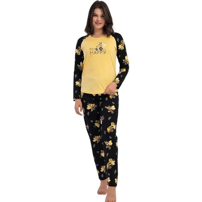 Дамска пижама с дълъг ръкав в черно и жълто с пчелички