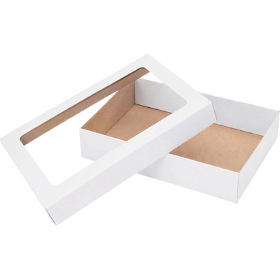 Eobaly.cz dárková krabice dno + průhledné víko 340x230x70 mm bílo hnědá 25 ks
