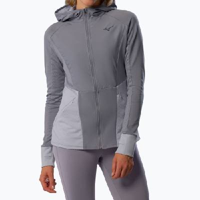 Дамско яке за бягане Mizuno Active Warm Hybrid Full Zip с качулка quicksilver