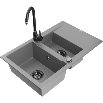 Mexen Gaspar гранитна мивка 1, 5-камерна с отцедник и кухненски смесител Telma, сив - 6507-71-670200-70-B (6507-71-670200-70-B)