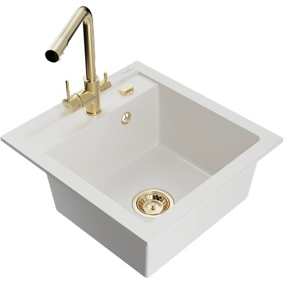 Mexen Vito кухненска мивка от гранит с 1 отделение и кухненски смесител Duero, бял - 6503-20-671600-50 (6503-20-671600-50)