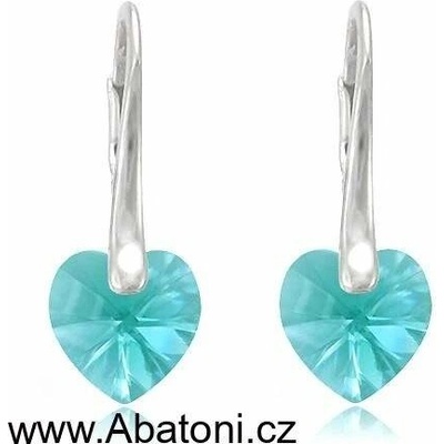 Swarovski Elements Heart krystal stříbrné náušnice visací modré srdce srdíčka 31012.4 Light Turquoise modrá světlá tyrkysová