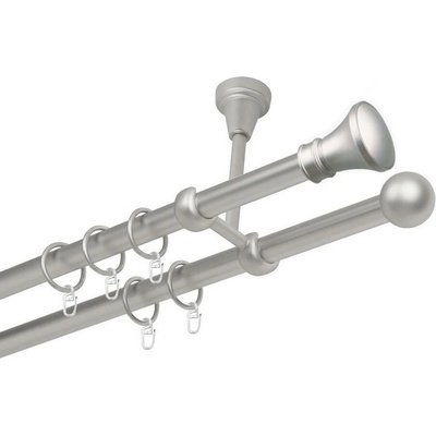 OK-GarnýžeCZ Garnýž kovová dvouřadá 19mm Koloseo satina 430 cm do stěny / kroužky s háčkem