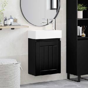 vidaXL Мивка за баня със смесител Черно 45, 5 x 25, 5 x 84 см (889492)