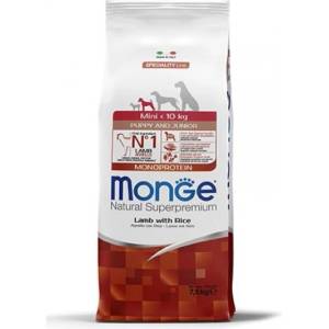 Monge Natural Superpremium Mini Puppy and Junior Monoprotein Lamb with Rice - пълноценна суха храна за подрастващи кученца от дребните породи с агнешко и ориз - 7, 5 кг, Италия - 1075
