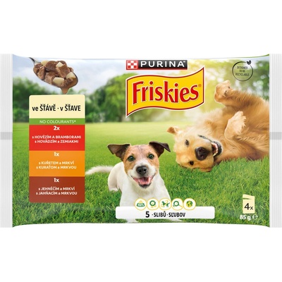 Friskies Adult kapsičky pro psy hovězí kuře jehněčí ve šťávě 4 x 85 g