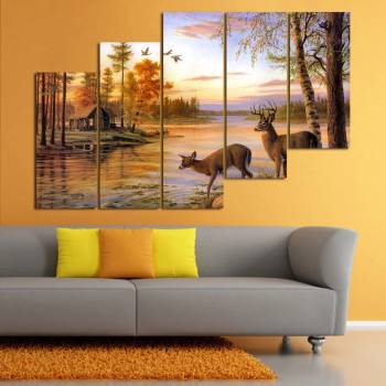 Vivid Home Картини пана Vivid Home от 5 части, Пейзаж, Канава, 110x65 см, 8-ма Форма №0789