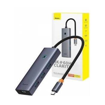Baseus UltraJoy 6-в-1 хъб, USB-C към HDMI4K@60Hz, 4xUSB 3.0, 1xPD, 100W, сив