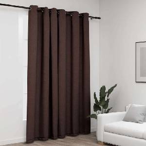 Pure Line Home Завеса с ленена текстура в цвят таупе с метални халки, 290 x 245 см