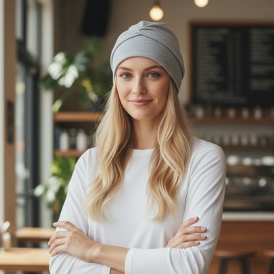 Ebbie bavlněný turban-lotus-bez kamínkového loga šedý melír