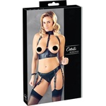 Cottelli Collection Bondage - лъскав бюстие комплект с белезници - черен - M (22133381031)
