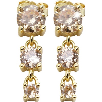 JSB bijoux s.r.o. Pozlacené stříbrné náušnice puzety tři Kubické zirkony postupně se zmenšující Golden Shadow (Stříbro 925/1000)