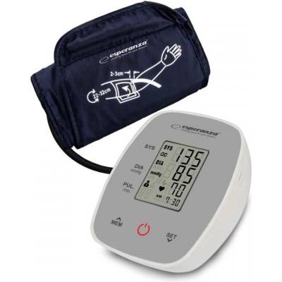 Esperanza Апарат за кръвно налягане Esperanza ECB007, Над лакът, LCD дисплей, 99 позиции памет, USB-C, Сив/Бял (9999ECB007)