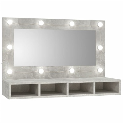 vidaXL Огледален шкаф с LED, бетонно сив, 90x31, 5x62 см (808895)