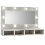 vidaXL Огледален шкаф с LED, бетонно сив, 90x31, 5x62 см (808895)