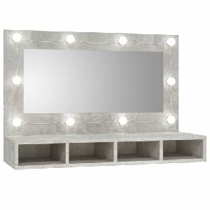 vidaXL Огледален шкаф с LED, бетонно сив, 90x31, 5x62 см (808895)