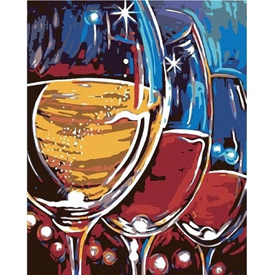 zuty Malování podle čísel Tři sklenky vína 80 x 100 cm bez rámu a bez vypnutí plátna