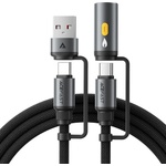 ACEFAST - Кабел за данни (J6) - Многофункционален, Бързо зареждане, USB/USB-C към Type-C/Запалка, 60W, 3A, 1.2 м - Черен