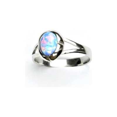Čištín Stříbrný prsten světle modrý syntetický opál T 1374