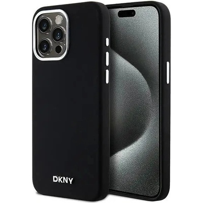 DKNY Кейс DKNY Liquid Silicone Small Metal Logo MagSafe за iPhone 15 Pro Max, черен (3666339265748)