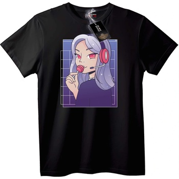 NOONEBRAND Тениска Аниме Момиче със Слушалки - S, Black