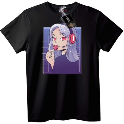 NOONEBRAND Тениска Аниме Момиче със Слушалки - S, Black