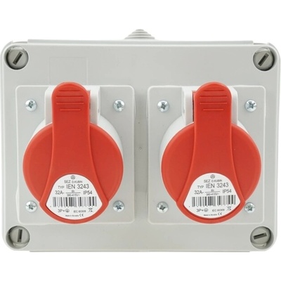 STAVEBNÍ ROZVADĚČ ERBETKA 2 ZÁSUVKY 2 X 400V 32A/4P IP44