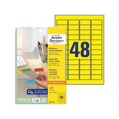 Etikety Avery odnímateľné 45,7x21,2 mm, žlté