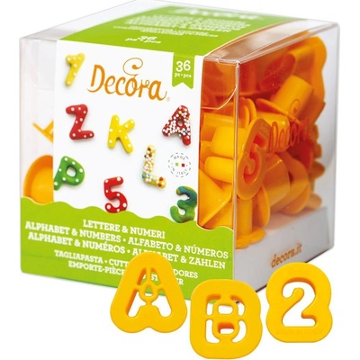 Vykrajovačky abeceda a číslice 36 ks 2 × 1,6 cm - Decora