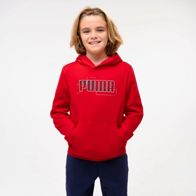 Puma detská mikina s kapucňou a potlačou červená