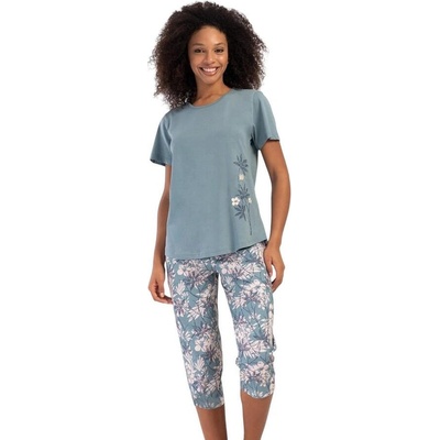 Дамска макси пижама в сиво-зелено с цветя