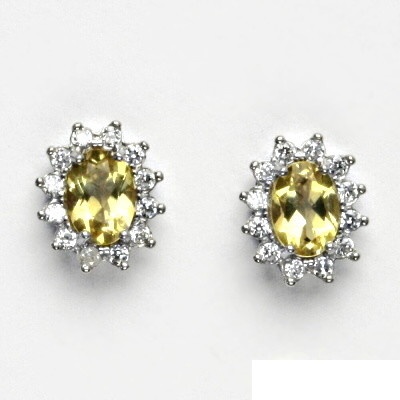 Čištín Zlaté náušnice Kate, bílé i žluté zlato, přírodní citrín pálený, čiré zirkony, NŠ 1480