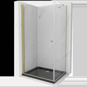 Mexen Pretoria разтваряема душ кабина 70 x 80 см, прозрачна, златиста + корито (852-070-080-50-00-4070G)
