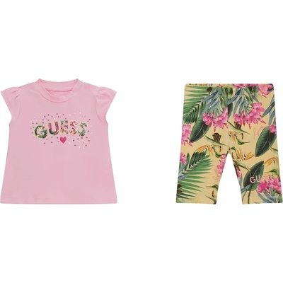 Guess Комплект розова тениска и клин 7/8 с тропически мотиви за бебе момиче Guess