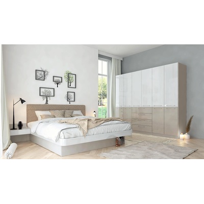 Спален комплект Ava бяло, кашмир, МДФ бял гланц и МДФ делукс гланц