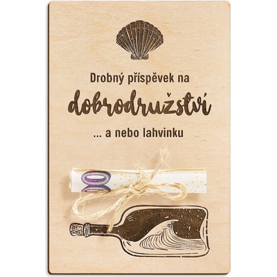Dřevěná dárková karta na peníze - Příspěvek na dobrodružství