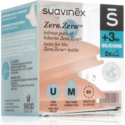 Suavinex Zero Zero Bottle Teat биберон за шише M Medium Flow 0 m+ 2 бр