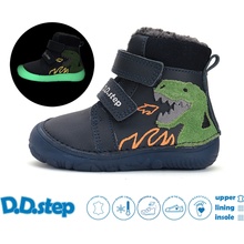 D.D.Step W073-52943 dětské zimní barefoot boty modrý dinosaurus modrá