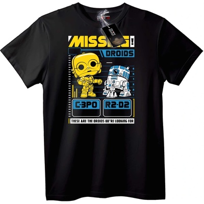 NOONEBRAND Тениска Липсващи Дроиди C-3PO и R2-D2 - 3XL, Black