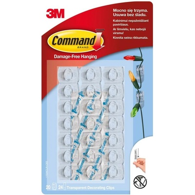 3M 17026CLR Command čiré dekorační háčky 20 háčků, 24 lepicích pásek, maximální zatížení 225 g, lze upevnit svisle i vodorovně