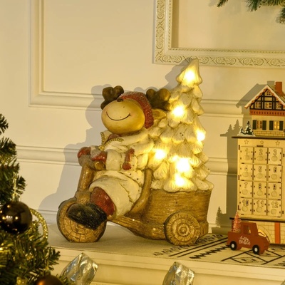 HOMCOM Vánoční dekorace sob se stromečkem s LED osvětlením | 44 cm
