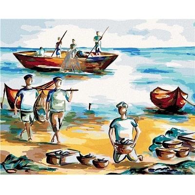 zuty Malování Podle Čísel Rybáři Na Pobřeží 80 x 100 Cm Plátno