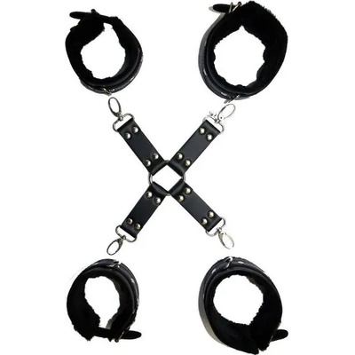 XMS Комплект белезници за ръце и крака с пух "joys erotic black" с Разпределител