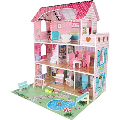 MDF domeček pro panenky + nábytek 70cm růžový LED – Zbozi.Blesk.cz