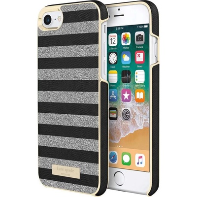 Kate Spade New York Wrap Glitter Stripe Case - удароустойчив хибриден кейс за iPhone SE (2022), iPhone SE (2020), iPhone 8, iPhone 7 (черен)