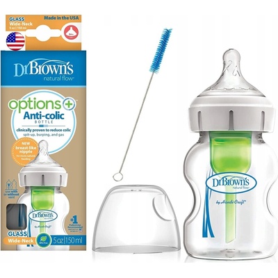 Dr. Brown's kojenecká láhev Options skleněná bílá se silikonovým dudlíkem level 1 1 ks 150 ml