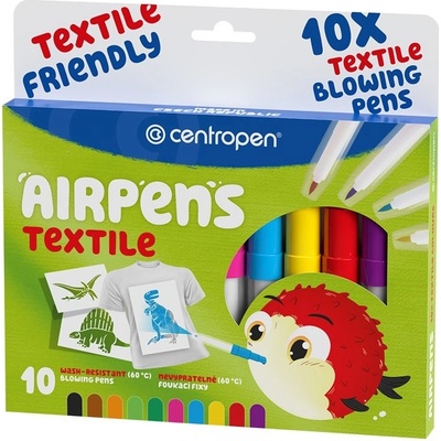 Centropen Foukací fixy Airpens NA TEXTIL 10 barev 8 šablony