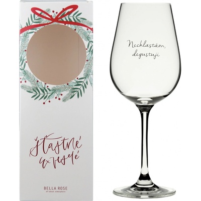 Bella Rose Sklenice na víno Nechlastám degustuji + vánoční krabička čirá barva sklo 350 ml