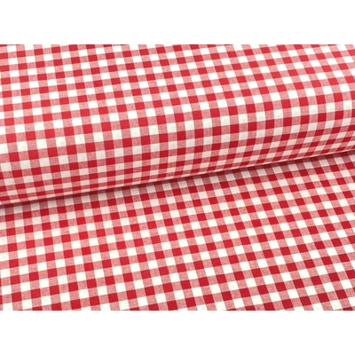 Mirtex Plátno KANAFAS 140/K32 Červená kostka 10mm šíře 150cm Zbytková metráž