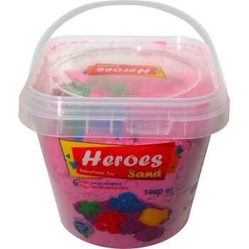 Heroes Кинетичен пясък в кофа Heroes - Розов цвят с 6 фигурки, 1000 g (KUM-017.5)